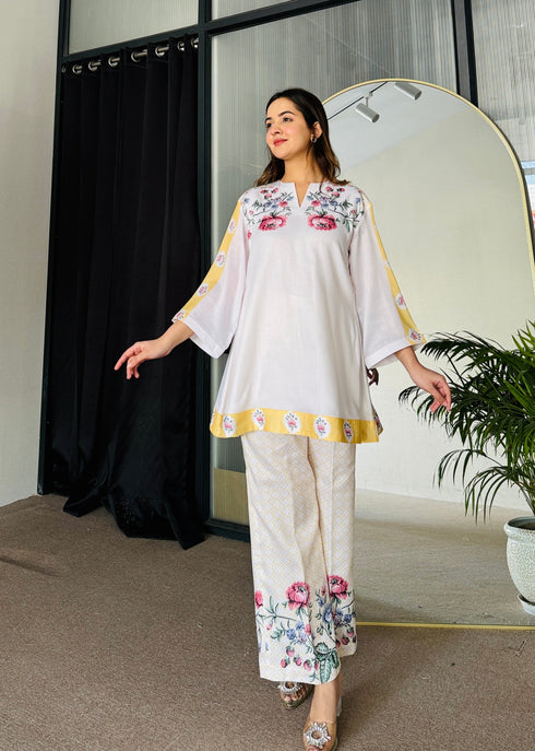 White Yellow Floral Summer Kurta Set